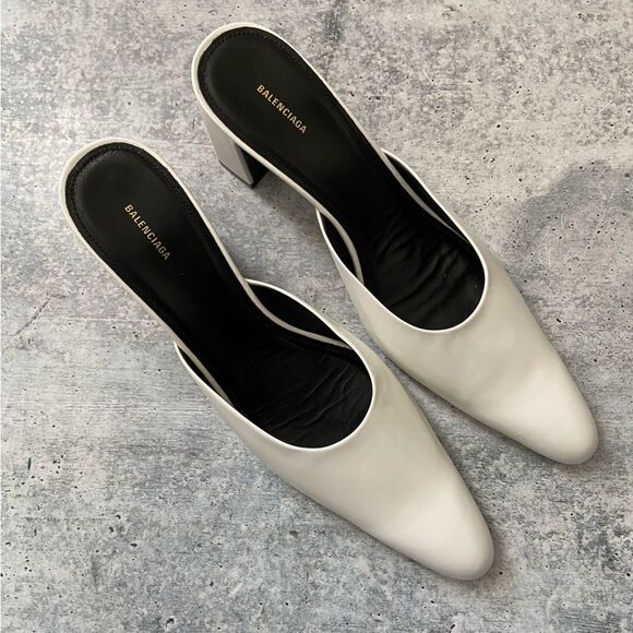 Balenciaga White Leather Mules 40 - Picture 4 of 5